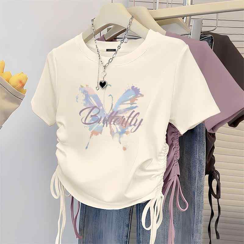 Tシャツ キッズ 半袖 トップス 韓国ファッション ドローストリング スリムフィット 綿 コットン 春夏 UVカット 紫外線対策 カラフル 肌に優しい