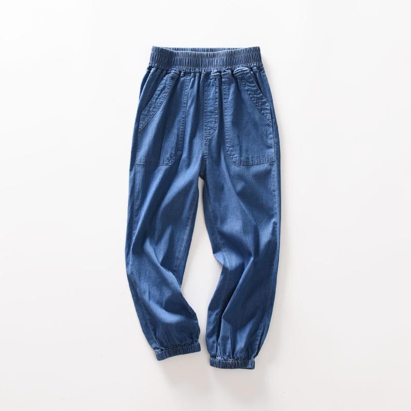 パンツ キッズ 男の子 テンセル デニム 接触冷感 防蚊 ロングパンツ 春夏 ゴムウエスト ミッドライズ やわらか素材 カジュアル スポーツ 普段使い 無地 青系