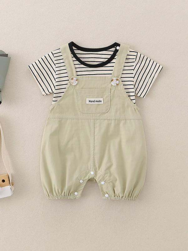 ベビー服 男の子 ベビー 半袖 ショートパンツ 春夏 薄手 綿 コットン ストライプ柄 涼しい 普段着 部屋着 カジュアル ツーピース