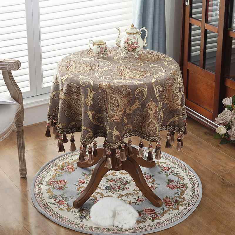 テーブルクロス 北欧 ヨーロピアン 円形 シェニール 花柄 ボタニカル フリンジ タッセル 高級感 リビング ダイニング 食卓 コーヒーテーブル ローテーブル 防塵カバー