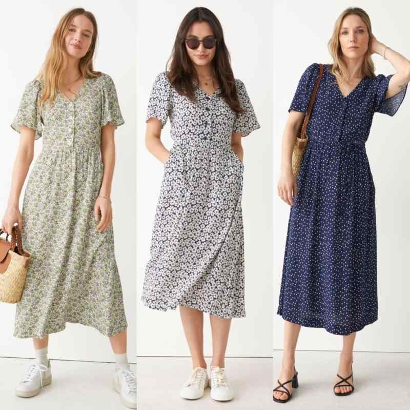 ワンピース レディース フレンチロマンティック 小花柄 Vネック ラッフルスリーブ 半袖 ハイウエスト ミモレ丈 レーヨンクレープ デイリー 上品 Aライン 涼しげ 春夏