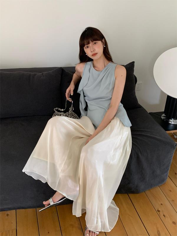 パンツ レディース ハイウエスト ゆったり ワイド シアー 微フレア カジュアル ボトムス 春夏 ポリエステル リラックススタイル 普段使い 韓国ファッション 涼しげ 快適