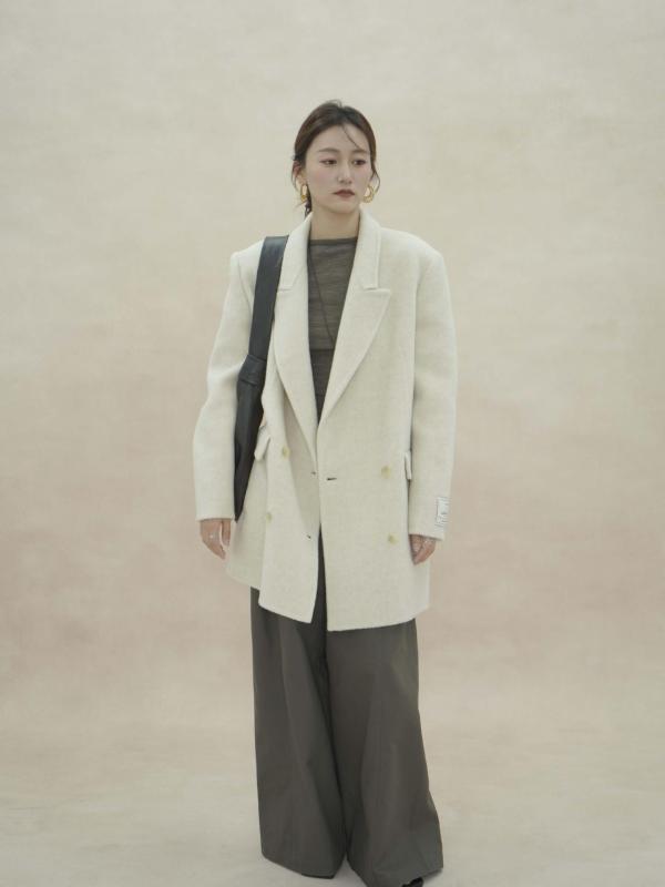 コート アウター レディース 女性用 ロング丈 ゆったり ルーズシルエット リラックス ダブルフェイス ウール 羊毛 中厚手 ダブルボタン テーラードカラー 無地 シンプル 上品 エレガント 大人カジュアル 秋冬 ブラウン ブラウン系