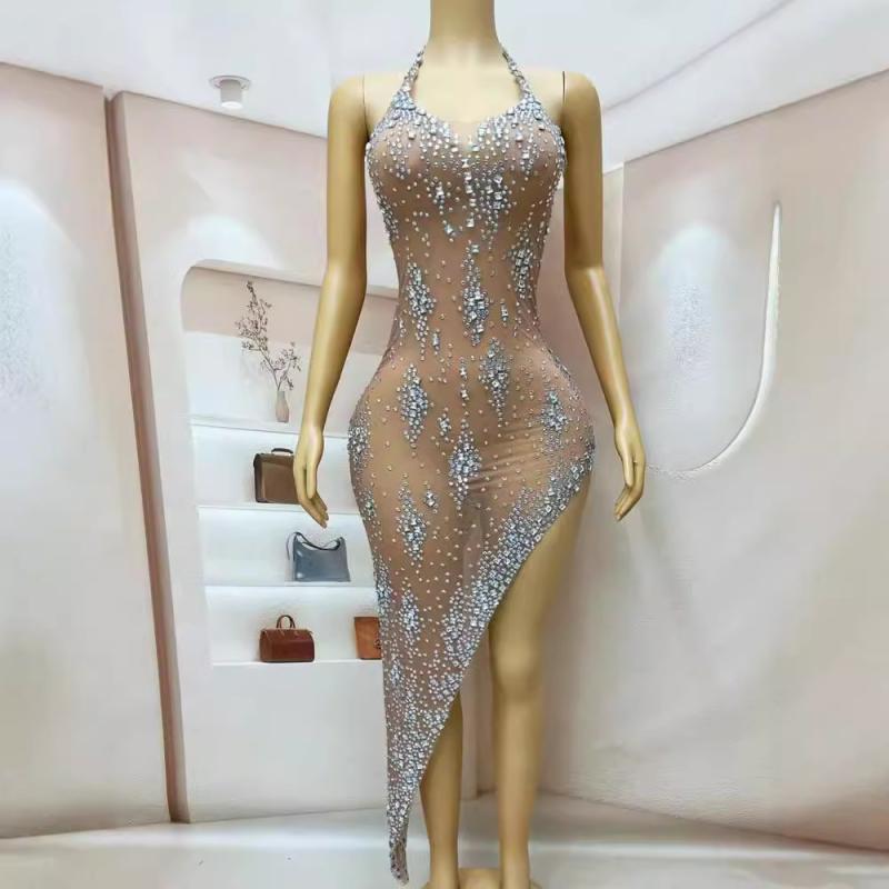 衣装 レディース メッシュ キャミソール 生産ライン石ころ キラキラ シアー 艶っぽい お召しもの 一こまお召しもの 寄りあい ナイト爵お召しもの ミニ丈 ノースリーブ 非対称 春夏 青色 赤いこと ゴールド ベージュ