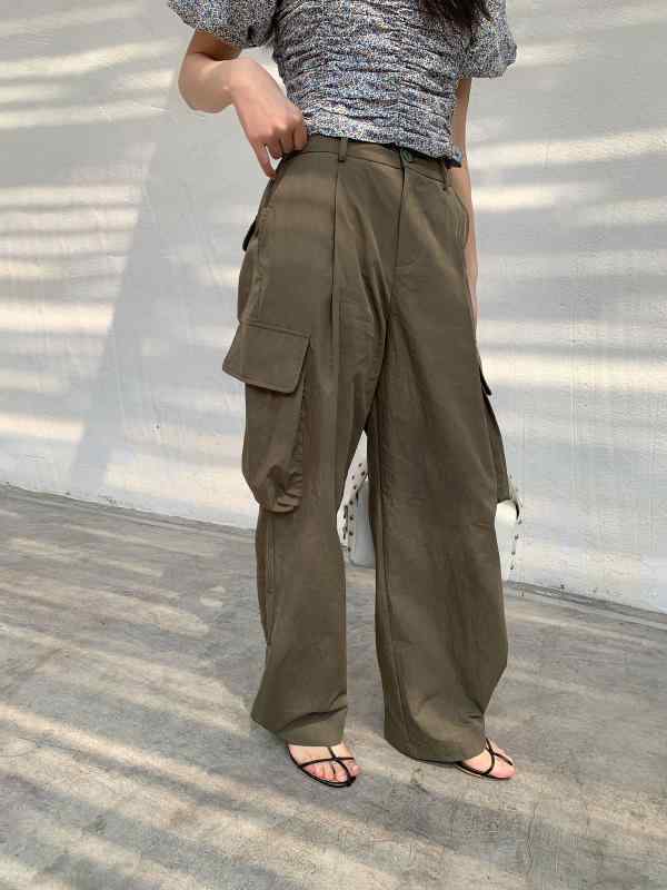 カーゴパンツ レディース 春夏 アメリカンカジュアル ストリート 多ポケット ストレート ハイウエスト コットン 綿 ボトムス 普段使い 白 カーキ 黒