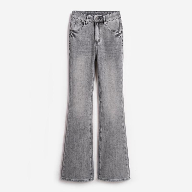 デニムパンツ ジーンズ レディース 女性用 春夏 フレア ブーツカット ハイウエスト スリム 九分丈 スタイルアップ 体型カバー レトロ シルバーフォックスグレー 綿 ストレッチ 通勤 上品｜ふんわり暮らし鞄店
