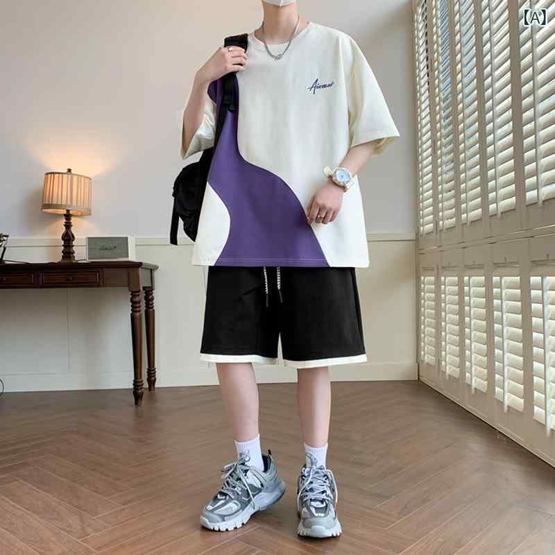 セットアップ メンズ 男性用 半袖Tシャツ ショートパンツ スポーツ カジュアル 普段使い 春夏 2点セット ポリエステル 速乾 通気性 ベージュ ブラウン おしゃれ かっこいい
