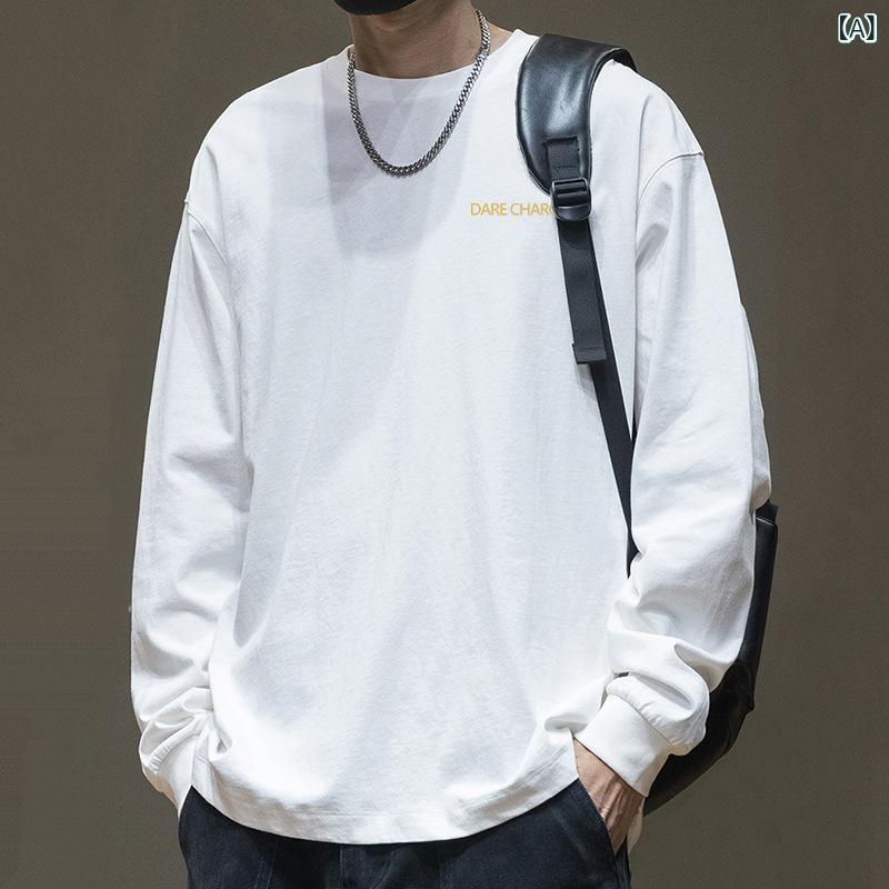 Tシャツ メンズ 長袖 クルーネック コットン ゆったり ビッグシルエット カジュアル 普段使い インナー 通気性 キャラクター柄 春秋