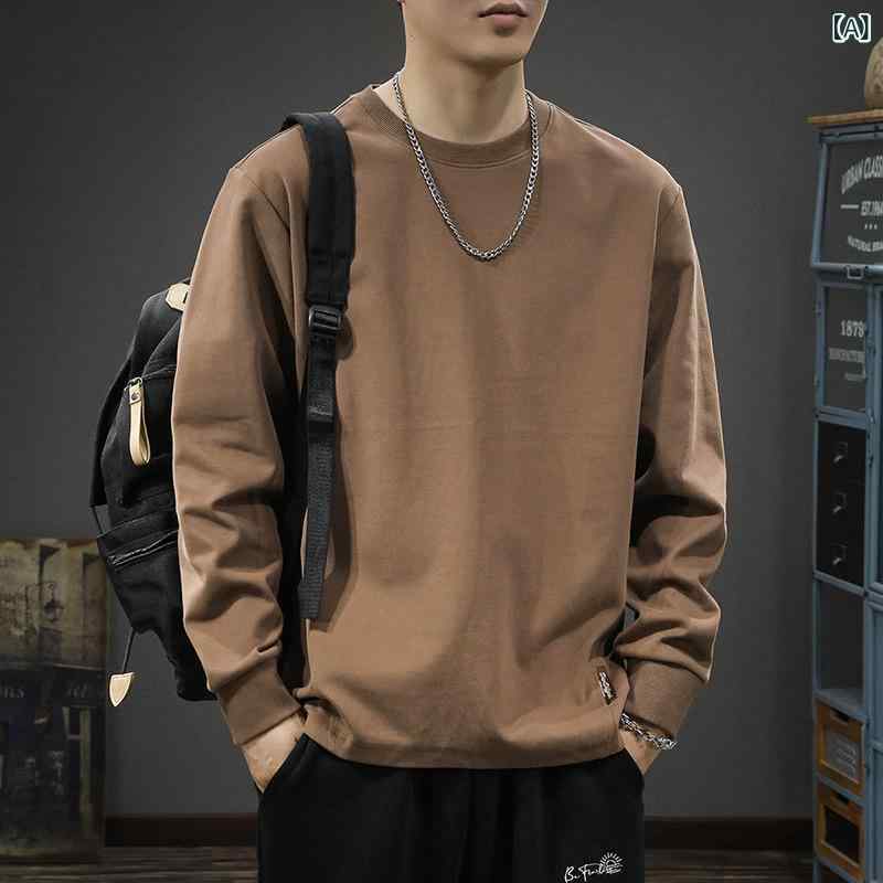 Tシャツ メンズ 春夏 アメリカン ヘビーウェイト 厚手 長袖 クルーネック 丸首 プルオーバー ゆったり オーバーサイズ ルーズフィット カジュアル 普段使い 綿 コットン 通気性 ファッション
