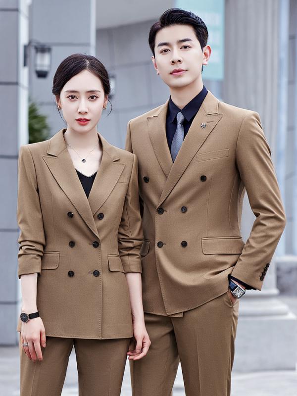 スーツ メンズ 秋冬 カーキ スリムフィット ダブルブレスト 長袖 ロングパンツ ビジネス オフィス 制服 再生繊維 上品 セットアップ