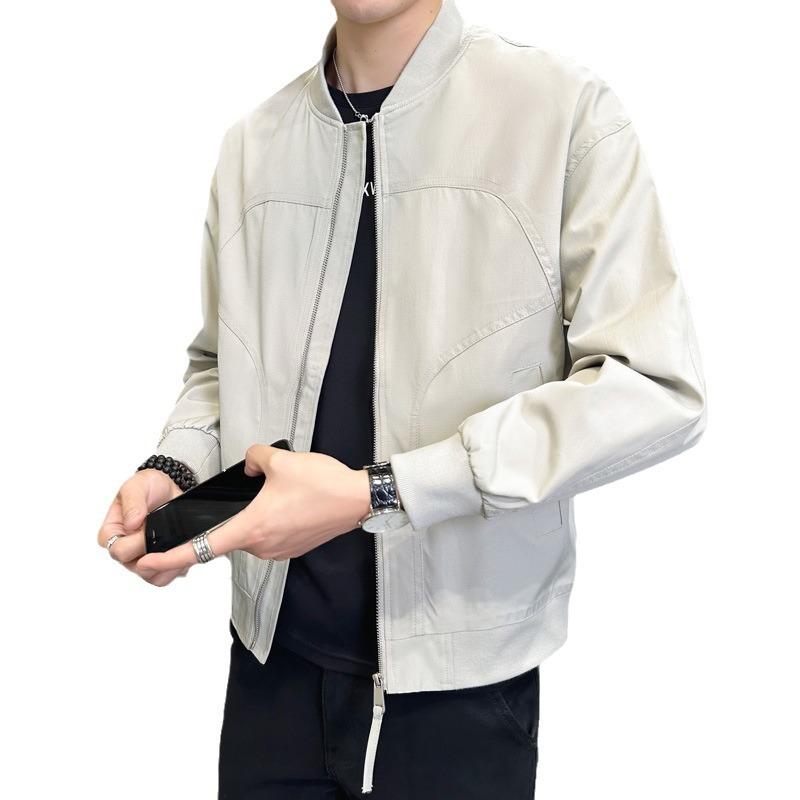 ジャケット メンズ 春秋 トレンド カジュアル シンプル 無地 ベースボールジャケット フライトジャケット MA-1 通気性 耐摩耗性 ポリエステル スタンドカラー ジップアップ イージーケア 普段使い タウンユース 黒 グレー アイボリー