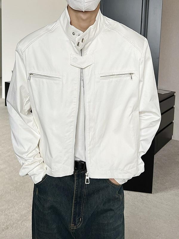 ジャケット メンズ 男性用 高級感 パッド入り ショート丈 機能性アウター スタンドカラー アメリカンストリート ライダース 春秋 ゆったり 厚手 普段使い カジュアル ポリエステル素材 黒 白