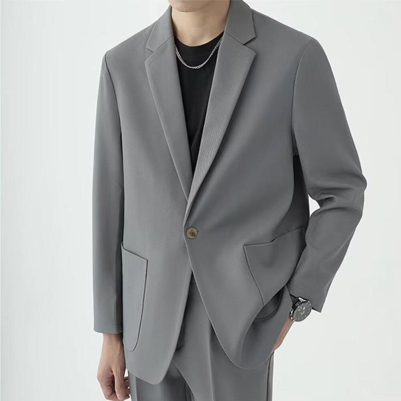 セットアップ メンズ 地模様 テクスチャー感 ノッチドラペル 韓国風 リラックスフィット ジャケット ドローストリング カジュアルパンツ 綿 ポリエステル ブラック グレー ブラウン 通勤 普段使い 4,051円