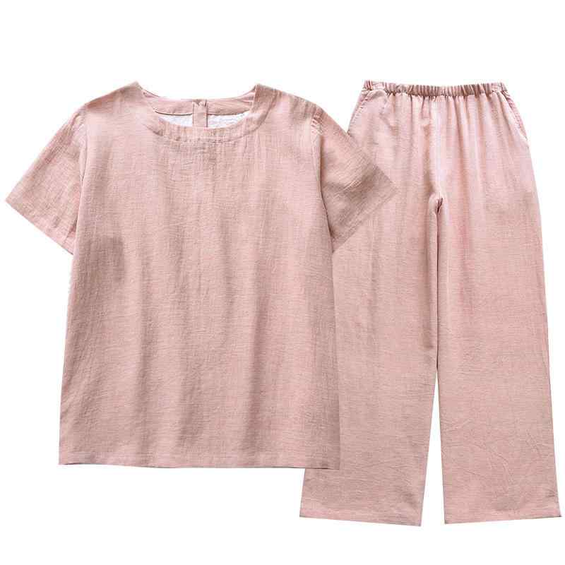 ルームウェア メンズ レディース 男女兼用 春夏秋 テンセル 麻混 パジャマ 寝間着 半袖 ロングパンツ カジュアル シンプル 快適 薄手 通気性 接触冷感 部屋着