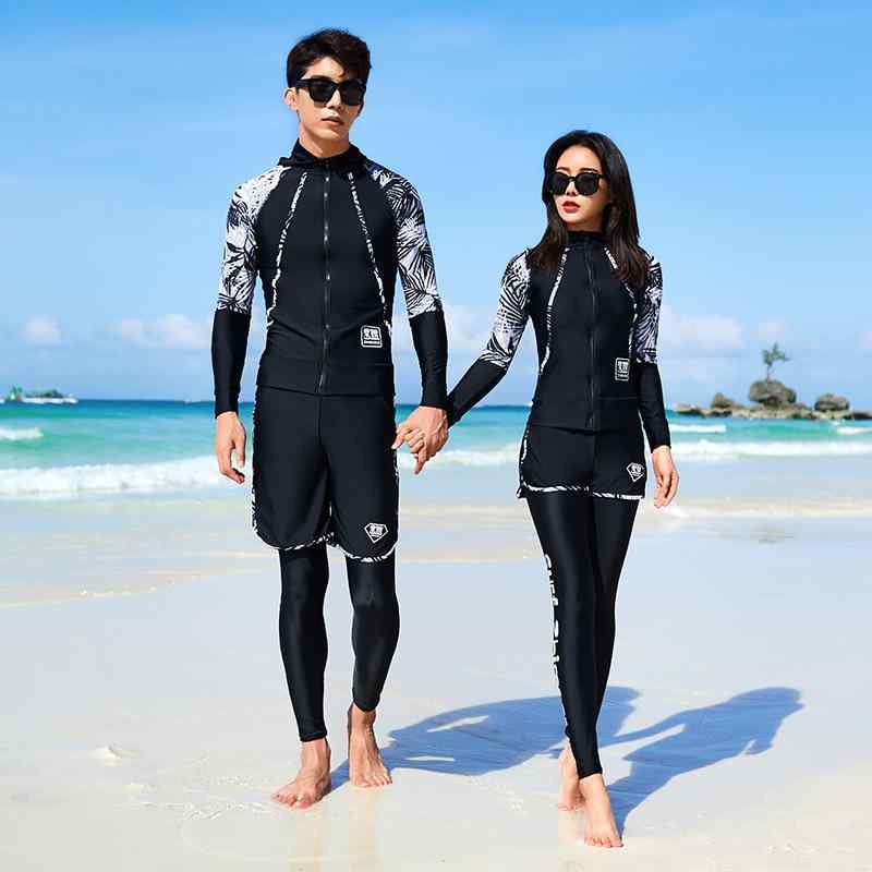 ラッシュガード 男女兼用 カップル 長袖 ロングパンツ セパレート ジップアップ 水着 スイムウェア ウェットスーツ UVカット 速乾 体型カバー シュノーケリング マリンスポーツ ナイロン カップ付き ノンワイヤー