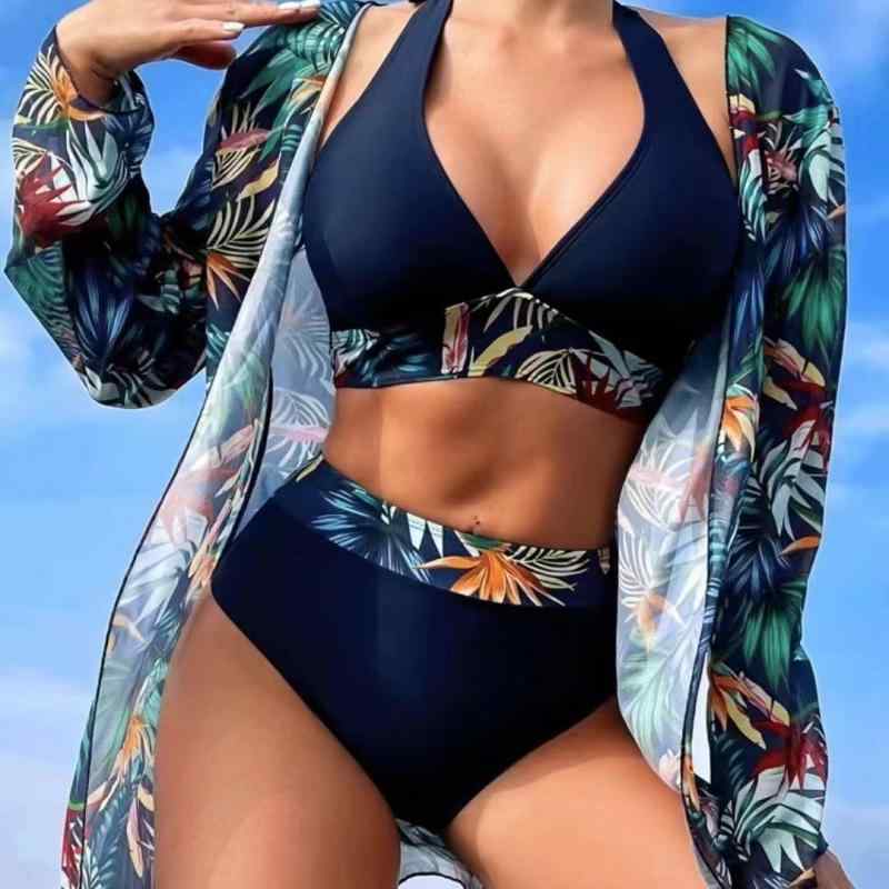 水着 レディース ビキニ スリーピース メッシュ セット セパレート セクシー パッド入り ノンワイヤー 小花柄 体型カバー 海外風 リゾート プール 海水浴 旅行 春夏 大人かわいい おしゃれ