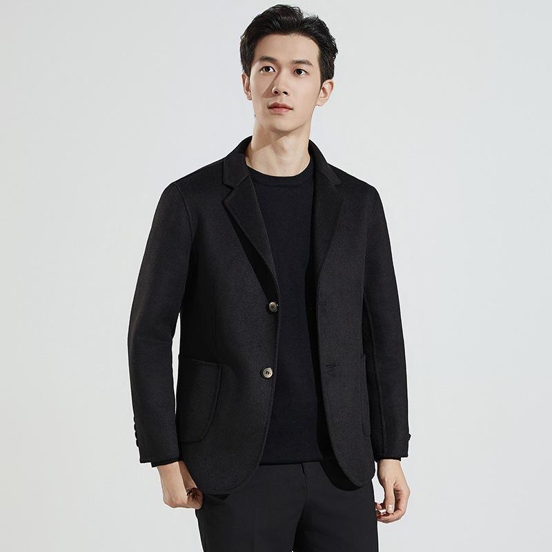 ジャケット メンズ 秋冬 厚手 両面 ウール カシミヤ シングルブレスト カジュアル テーラードカラー 無地 ビジネス アウター グレー ブラック 9,500円