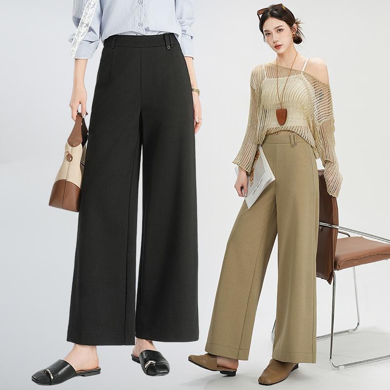 ワイドパンツ レディース 女性用 ゆったり リラックスフィット テンセル リヨセル 素材 スパンデックス混 ハイウエスト ロング丈 着痩せ スタイルアップ ウォッシュ加工 カジュアル 通勤 オフィス イージーケア 伸縮性 春夏 カーキ ブラック ブルー