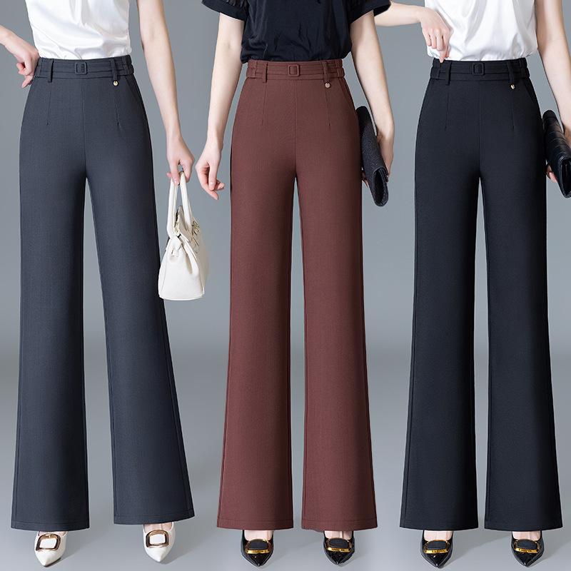 パンツ レディース フレア ストレート ワイド スラックス ハイウエスト 細見え 体型カバー ママ カジュアル 通勤 ゆったり 夏 薄手 トレンド ボトムス