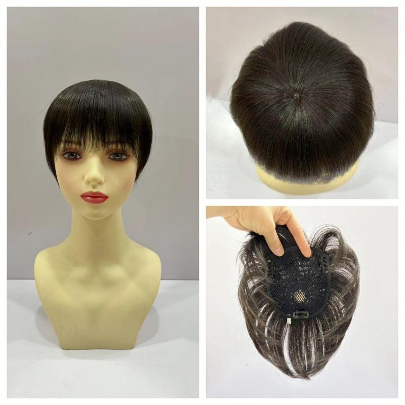 部分ウィッグ レディース ショート ストレート 真人髪 ヘアピース トップ 補発 白髪隠し ボリュームアップ 軽薄 通気性 ナチュラル 黒 ダークブラウン