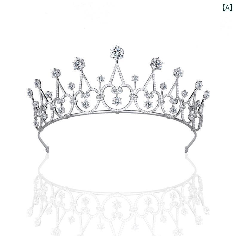 ティアラ レディース プリンセス 王冠 結婚式 新婦 ヘッドアクセサリー ジルコニア オール 埋め込み 銅 白金メッキ ロイヤル 欧米 スタイル ブライダル 高級感