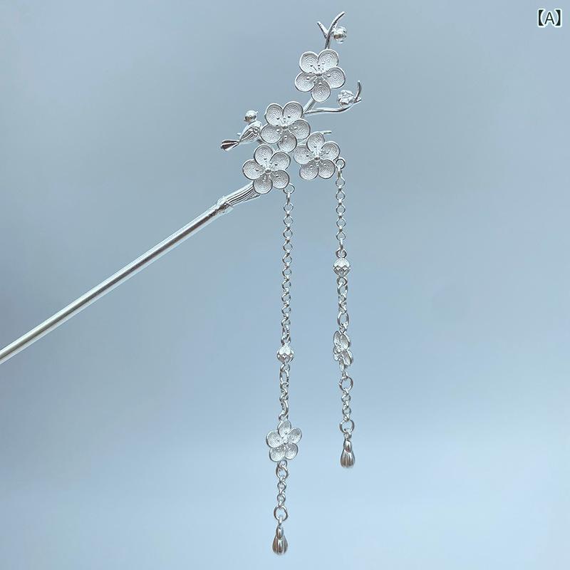 髪飾り レディース 古風 シルバー 簪 喜雀 梅枝 花 ?揺 チャイナドレス アクセサリー 手作り 花モチーフ 素雅 春 ゴールドメッキ 揺れる かわいい エレガント