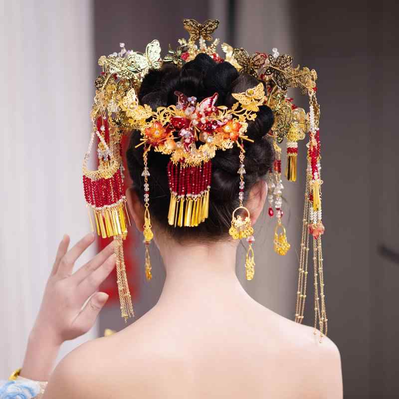 ブライダルヘアアクセサリー レディース お嫁さん 鳳冠 二分の一ジャケット冠 うしろ側天下太平 耳ゼムクリップ 中華風 言い慣わし 御膳上等感 レトロ アロイ 明かりメッキ産業 手作り 春