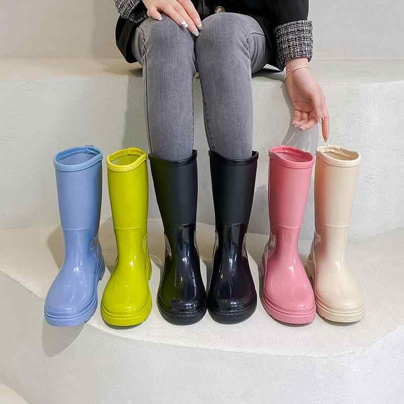 雨靴 レディース 中筒 レインシューズ 防水 防滑 厚手 平底 PVC ゴム靴 キッチン 室内 普段使い オールシーズン ビビッドカラー かわいい ピンク グリーン ブラック