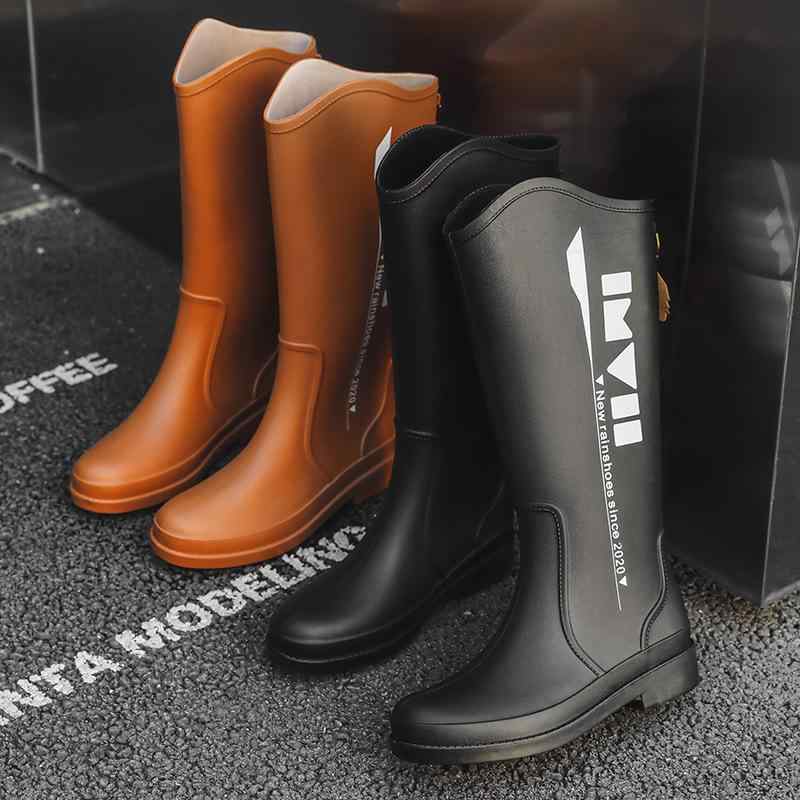 雨靴 レディース 高筒 防水 防滑 PVC 無地 加厚 低ヒール オールシーズン 黒 茶色 屋外 キッチン 普段使い スタイリッシュ