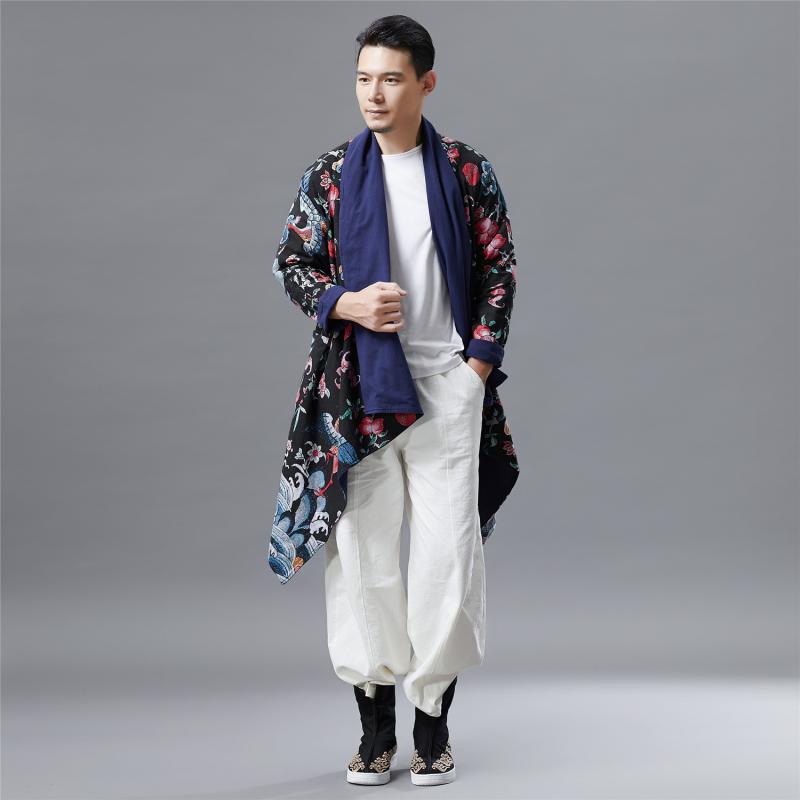 ポンチョ メンズ 成人男性用 秋冬 錦鶏柄 エスニック リヴァーシブル 綿麻 綿織物 リネン ロング丈 襟付き添い人 ゆったり 濫りがわしい ビッグ影ぼうし 心地よい ぶどう酒赤いこと 赤系 羽織り 化粧着