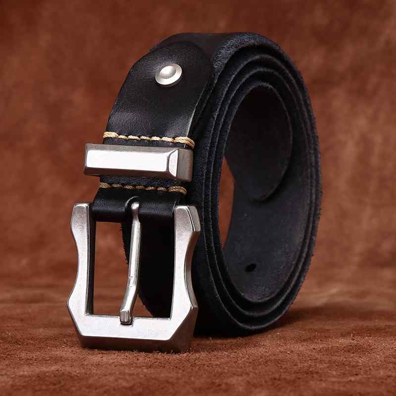 ベルト メンズ 牛革 男性用 フルグレインレザー 極厚 肉厚 ステンレスバックル タフ 武骨 頑丈 幅広 3.8cm 5.5mm厚 個性的 ストリート カジュアル