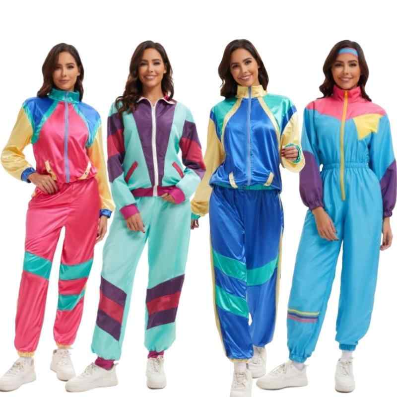 コスチューム 男女兼用 70年代 レトロ ディスコ ヒッピー ヒップホップ ダンス ステージ衣装 カップル ペア スポーツ セットアップ ジャージ 上下セット イベント 仮装