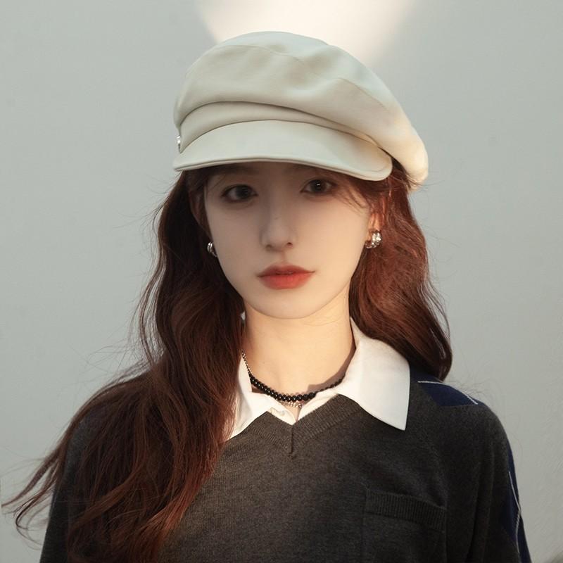ベレー帽 レディース 八角形 フラットトップ つば広 小顔効果 ゆったりサイズ レトロ アーティスト風 コットン素材 英字デザイン 春秋 保温 防風 通勤スタイル カジュアル おしゃれ