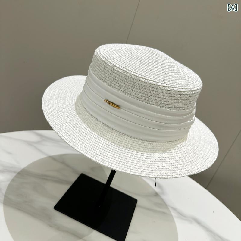 麦わら帽子 レディース ラフィア風 平天 つば広 UVカット 紫外線対策 日よけ ストローハット フレンチスタイル カジュアル ビーチ リゾート 旅行 春夏