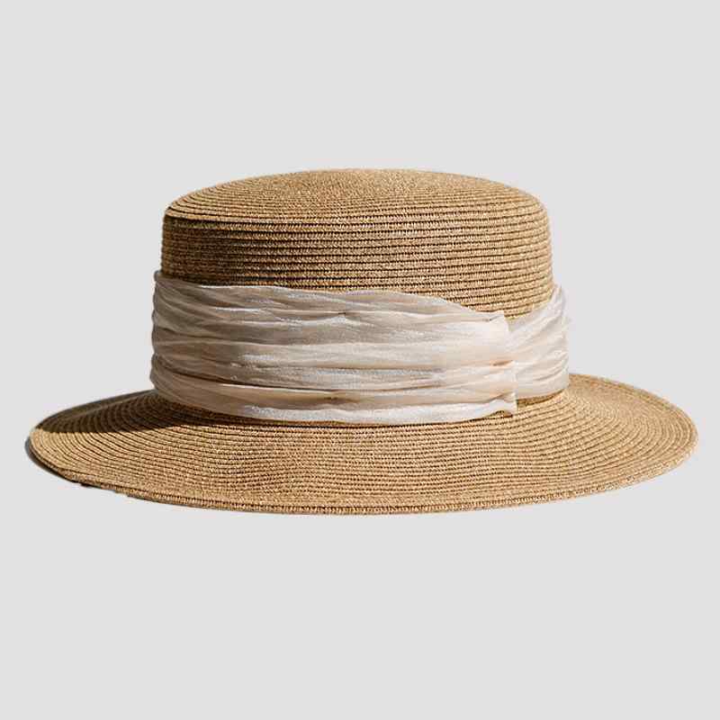 麦わら帽子 レディース フレンチスタイル 上品 エレガント 平つば フラットトップ UVカット 日よけ 春夏 ビーチ 旅行 リゾート ストローハット おしゃれ 大人可愛い きれいめ カジュアル