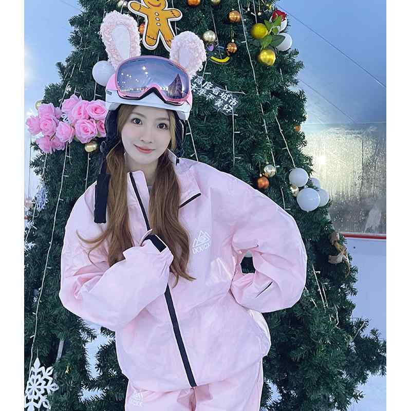 スキーの板お召しもの 男女兼用 冬 スノーボード スキーの板 雨合羽 防風 保温 中綿入り口・入口  ポリエステル アウトドア ウィンタースポーツ サクラ色 黒いこと