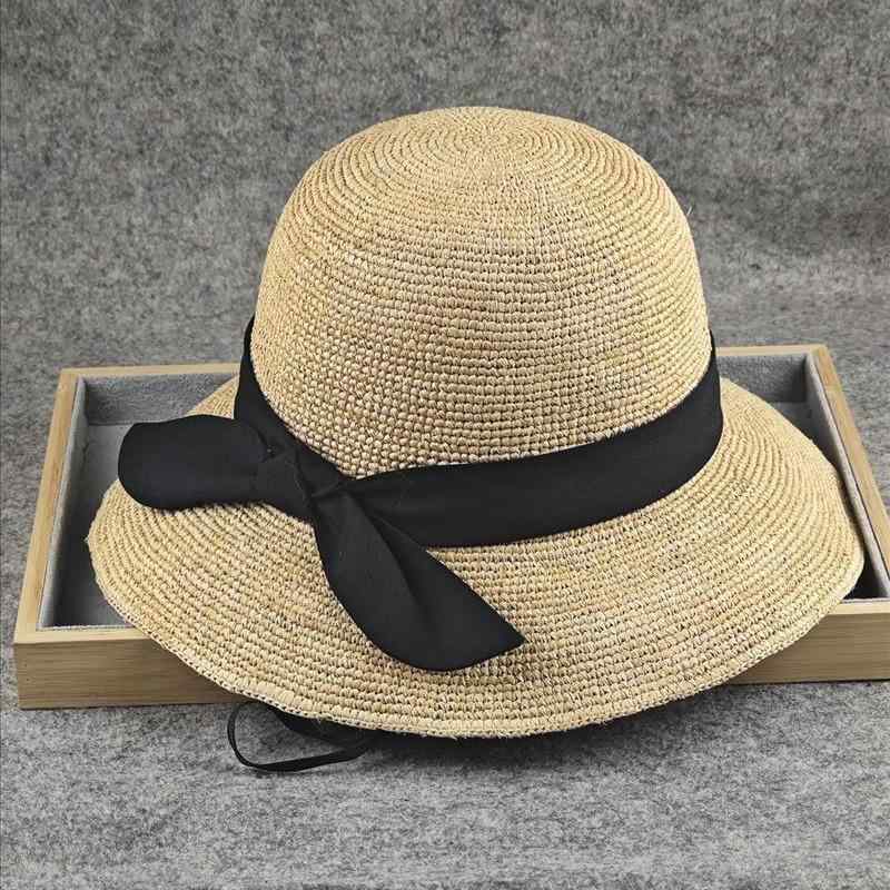 フィッシャーマンハット レディース ラフィア素材 折りたたみ 夏用 ワイドブリム 日よけ 日焼け防止 通気性 海辺 レジャー シンプル カジュアル エレガント ナチュラル ブラック ブラウン