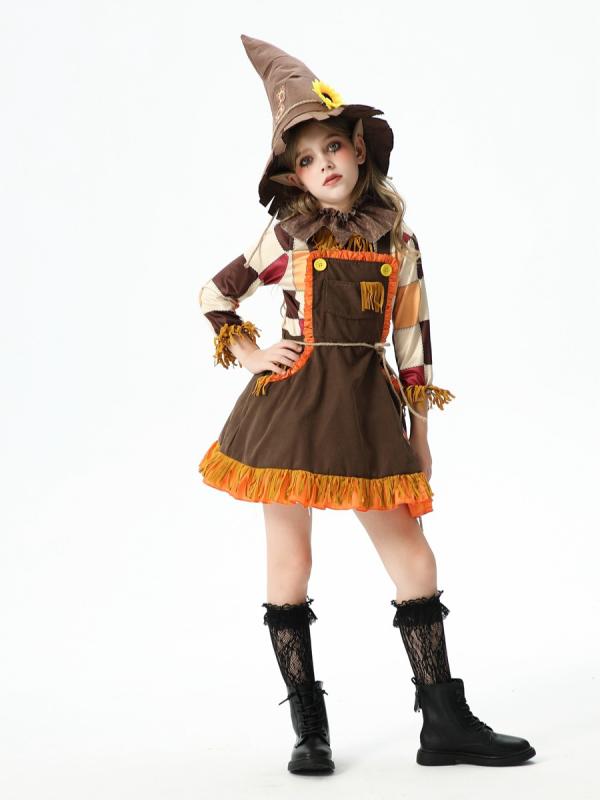 ハロウィン コスチューム 女の子 ワンピース パンプキン かかし ロビンフッド 狩人 農場 田園 レース チェック フリル リボン カラーブロック ポリエステル オールシーズン キッズ
