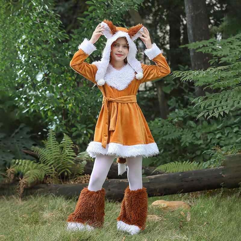 ワンピース 女の子 動物 コスチューム ハロウィン パーティー 仮装 ドレス プリンセス スタイル 切り替え 帽子付き マスク付き 脚カバー ポリエステル オールシーズン キッズ｜ふんわり暮らし鞄店