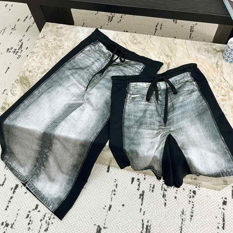 スカート ロング デニム 春夏 3Dプリント 切り替え ニット デザイン 立体視覚 ショートパンツ風 ユーズド加工 ウォッシュ加工 コットン 無地 伸縮性 ストリート 欧米風