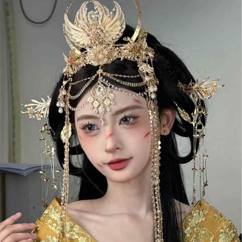 髪の毛付属物 ティアラ レディース ゴールド 花画題 結晶 伝達ルート石ころ レトロ ヴィンテージ 多層 アロイ タッセル フリンジ 晴れ晴れしい 晴れ晴れしい 華燭の典 華燭の典 民族風 異国風