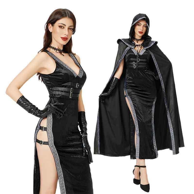 ロングドレス レディース ハロウィン コスプレ セクシー 魔レディース ダーク ゴシック スタイル スリム ローブ 手袋 ショール セット 合成繊維 混紡 秋 ステージ パフォーマンス｜ふんわり暮らし鞄店