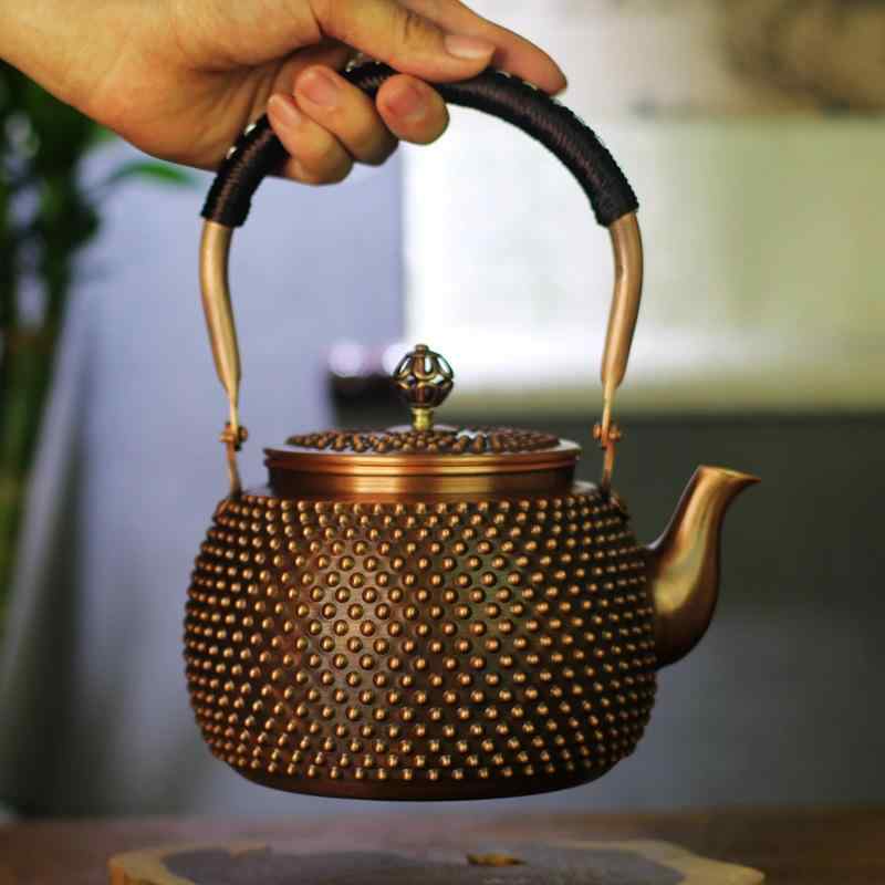 茶器 紫銅製 赤銅色 手作り 御手々御手伝いさん 技術者手打ち 槌目飾りつけ 急須 ティーポット レトロ アンティーク調 茶の葉 紅茶の葉 煎茶 言い慣わし芸術 飛び切り感