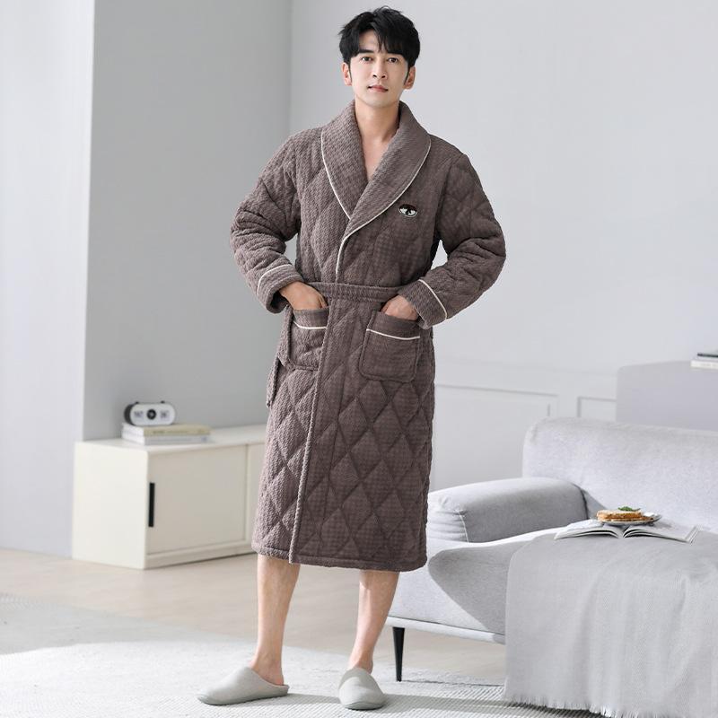御部屋御召しもの メンズ 冬用 朦朦たる 中綿入り口・入口 保温性 生あたたかい 好いたらしい サンゴマイヤー 綿ネル ロング丈 ビッグ大いさ ゆったり パジャマ 化粧着 バスローブ