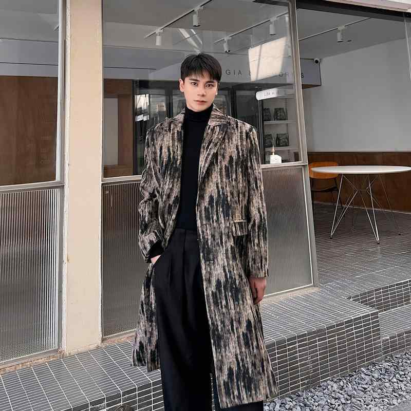 厚地の外套 メンズ 韓国風 テーラードカラー ゆったり ルーズシルエット シングル前胸部 グラデーション製作 ロング 羊毛 メルトン ポリエステル 心地好い 普段使い走り 通い 秋冬