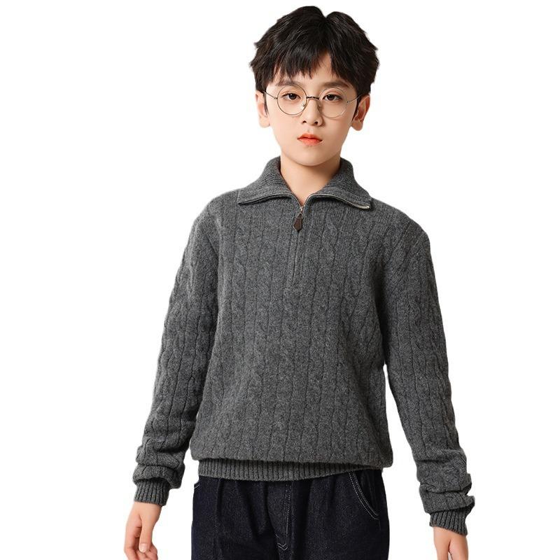 編み物 キッズ ちびっ子 お坊っちゃん 男女兼用 照明ランプ色つや 羊毛 有線テレビ編み ティーシャツ ハーフジップ 長袖 無地 分かりやすい 秋冬 トップス プルオーバー ホンブルグ帽手当たり 防寒 通学 普段使い