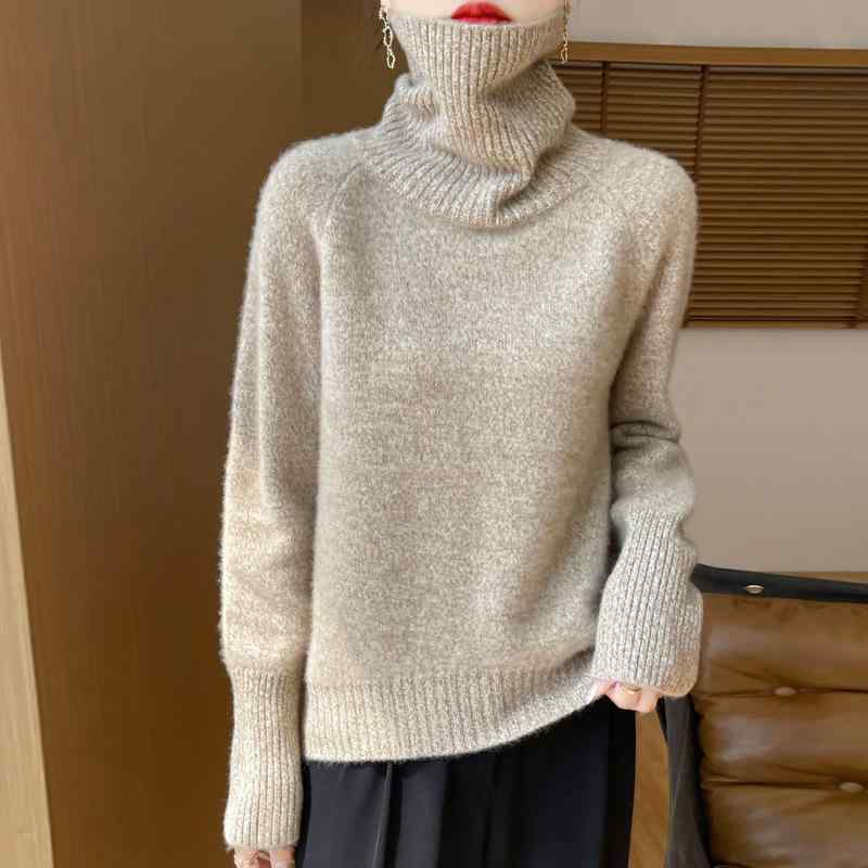 編み物 レディース 秋冬 朦々たる 羊毛 絨毛 ハイネック タートルネック 杢調 ゆったり 伸び伸びする ラグラン衣袂 長袖 プルオーバー ティーシャツ トップス 普段使い走り 通い 防寒 生あたたかい