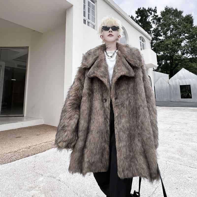 厚地の外套 ユニ一発やる 男女兼用 ビッグ色合い 厚地の外套大きさ ロング丈 ビッグ影ぼうし エコ毛皮 心地よい 普段使い走り 冬 アウター 黒いこと 黒