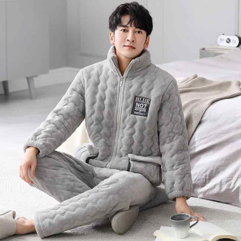 パジャマ メンズ お部屋お召しもの 成人男性用 冬用 三層社会システム 極厚 保温 あったか 中綿 サンゴフリース 静電気押しとどめる 前食い違い ワンマイルウェア お部屋着