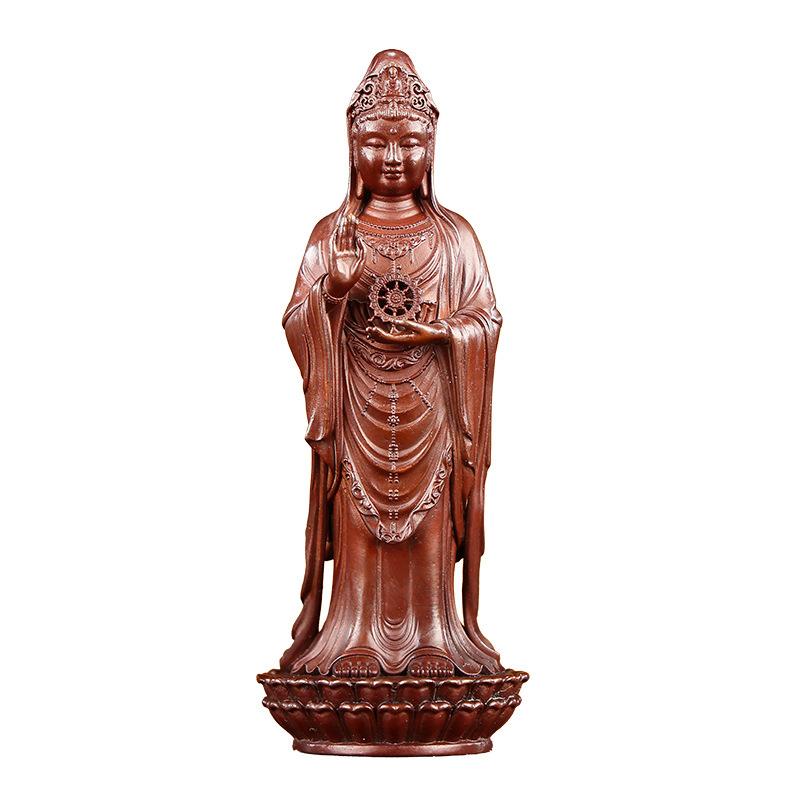 飾りつけ 法輪観音像 観世音菩薩 仏像 赤銅色製 銅製 ミニ 小型 パウダーコンパクト 卓上 事務机 事務室 リビング 部屋の入り口 室内装飾 身寄り用 中華風 開運 縁起物 風水 オブジェ 有り難い 飾りつけ